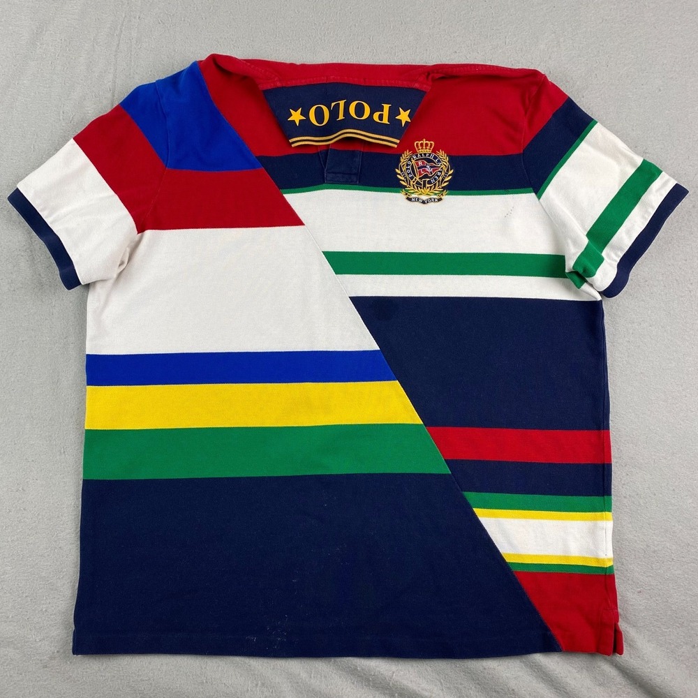 Polo Ralph lauren mens mesh shirt XL classic fit diagonal cut Multi spellout